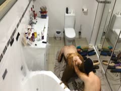 Masked guy spreading poop on a girl's back while fucking